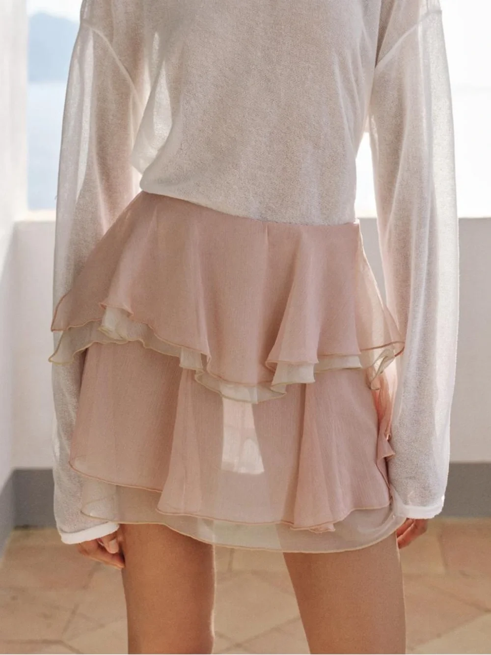 Zara NWT Dusty pink Tiered layered Ruffle Mini Skirt
